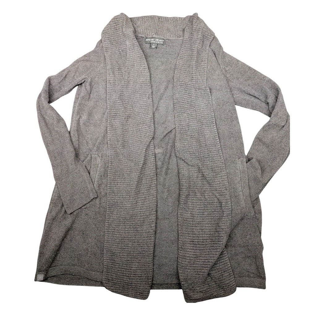 Barefoot Dreams CozyChic Ultra Lite Cardigan Gray Open Front Tie Back Sweater S